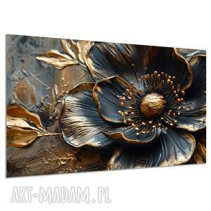 Obraz kwiaty glamour 120x80 cm - czarno-złota dekoracja