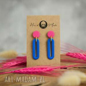 Kolczyki Emma chabrowo-różowe - wiszące z modeliny handmade