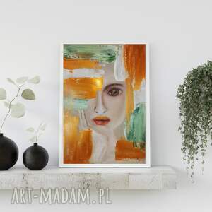 plakaty wydruk kolor kobiety - miedź obraz do salonu, abstrakcyjny