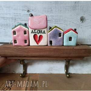 wieszak z domkami aloha ceramika domek drewno, klucz