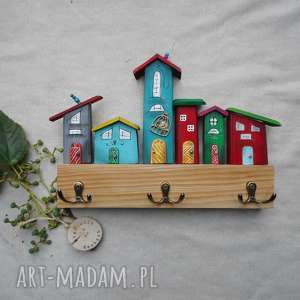 kolorowe domki wieszak - no2, drewniane, ręcznie malowane