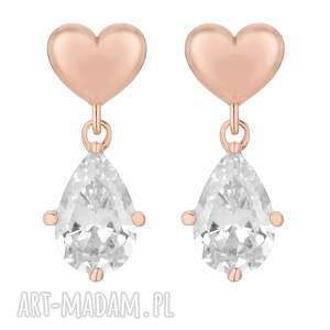 kolczyki serca z różowego złota cyrkoniami sercami