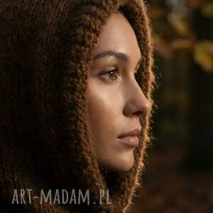 Brązowa balaclava kid mohair i baby alpaka, madeinpoland, handknit