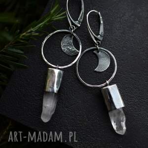 srebrne kolczyki z kryształem górskim i księżycami