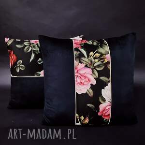 handmade poduszki komplet 2 poduszek dekoracyjnych welur, motyw róży