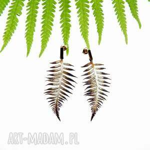 Paproć brązowa kolczyki, srebrne, prezent