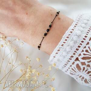 Bransoletka czarny onyks biżuteria, regulowana, kamienie naturalne, handmade, pomysł