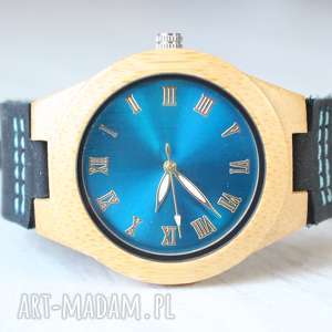 damski drewniany zegarek glossy blue, elegancki, nietuzinkowy prezent