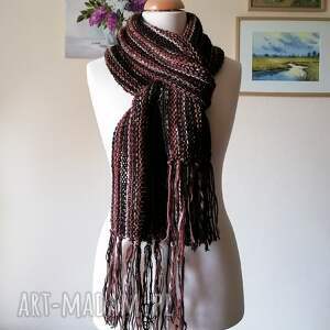 ręcznie na drutach - mus czekoladowy oryginalny, długi szal boho unisex