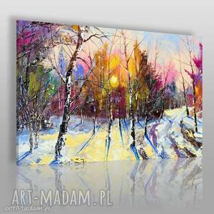 obraz na płótnie - las zima drzewa - 120x80 cm - VAKU DSGN obrazy