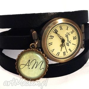 ręczne wykonanie zegarki inicjały na życzenie - zegarek/bransoletka na skórzanym