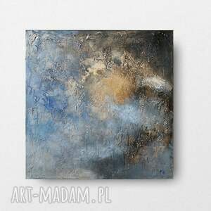 Ręcznie malowany obraz abstrakcyjny 60x60 cm - niebiesko-szary