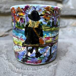Ręcznie malowany kubek porcelanowy Jesień w parku