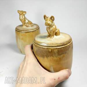 handmade ceramika kamionkowy pojemnik na różności z figurką buldoga francuskiego