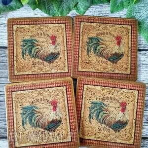 Dekoracyjne podkładki z kogutami, decoupage, farmhouse