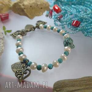 bransoletka turkus i perły bra23 51, bizuteria z pereł, turkusami