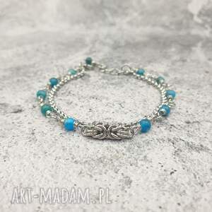 bransoletka chainmaille - błękitny apatyt apatytem, stal