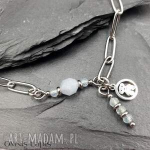 Łańcuchowa bransoletka z zawieszką Miś, akwamaryn