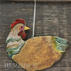 kura wisząca ceramiczna dekoracja, brązowa kurka ozdoba