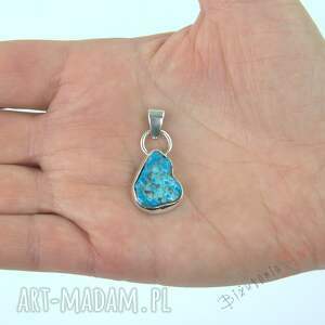 wisior z naturalnym turkusem, biżuteria autorska turkus w srebrze
