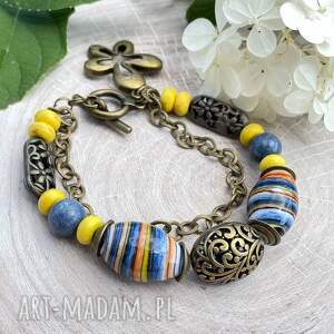 Ceramiczna bransoletka z niebieskimi i żółtymi akcentami c653