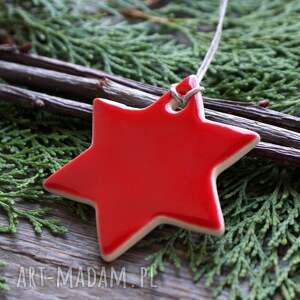 czerwona gwiazdka - zawieszka ceramiczna, ozdoba choinkowa, świąteczna