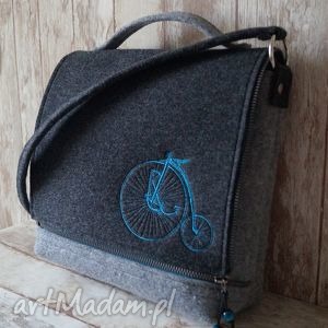 handmade na ramię filcowa torba na ramię z haftem - retro rower