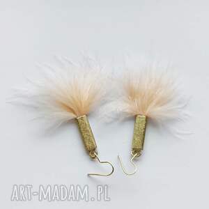 piórko kolczyki mosiądz, zmatowione