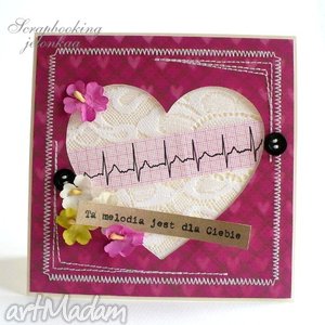 scrapbooking kartki serce ekg - kartka, walentynka, cerce, miłość, kwiaty