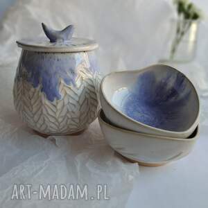 handmade ceramika zestaw z pojemnika i dwóch miseczek