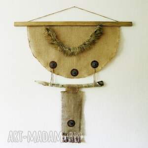 ręcznie robione dekoracje makata, dekoracja ścienna z tkaniny i drewna, wabi-sabi