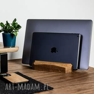 handmade podwójny regulowany stojak na laptopa dąb, pionowy uchwyt na laptopa tablet