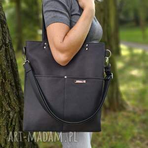 na ramię torba shopperka w kolorze czarnym - nubuk torebka, listonoszka