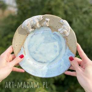 handmade ceramika talerz ceramiczny rodzinka misiów polarnych