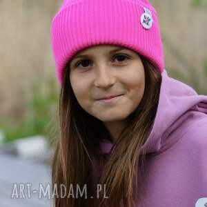 neon pink czapka dla dziecka logo kolor, kids beanie