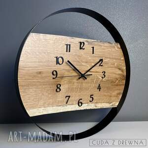 zegar na ścianę drewniany średnica 50 cm stalowa obręcz 100