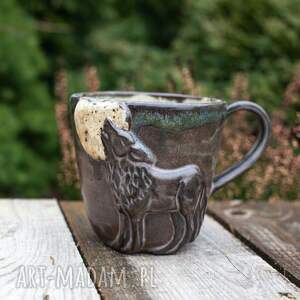 handmade ceramika handmade kubek ceramiczny z wilkiem | duży | leśne opowieści | 420 ml