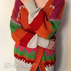 the wool art sweter w stylu boho, kardigan na drutach, kobiecy