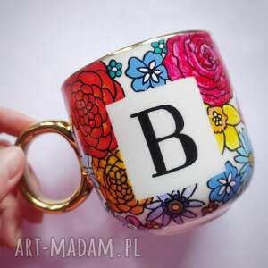 Prezent Ręcznie malowany kubek z literą, upominki dla druhen