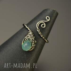 pierścionek regulowany chalcedon wire wrapping stal chirurgiczna