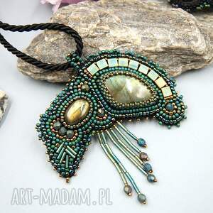 Naszyjnik lunula z labradorytami - słowiański handmade