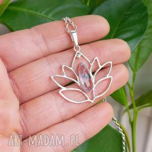 Kwiat lotosu, naszyjnik, wisiorek, ametyst, srebro 925