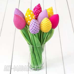 tulipany kolorowy bawełniany bukiet dla mamy, kwiaty, prezent, rocznica