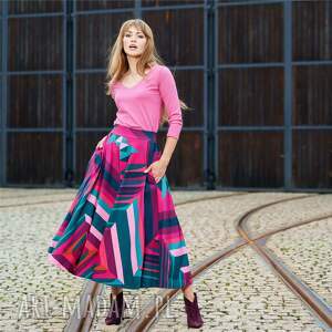 spódnica z kieszeniami finezja kolorowe pasy, sukienka, bawełna, singiel