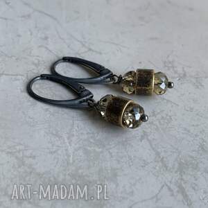 kolczyki ice coffe mosiądzu srebrne bigle, fasetowane szkło