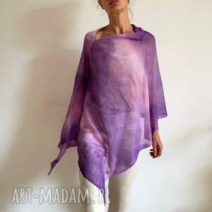 handmade poncho ponczo lniane w fioletach