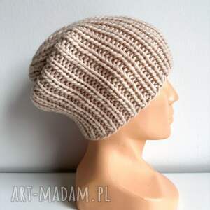ręcznie robiona czapka damska janka 100 wełna owcza 102 marshmallow, akcesoria