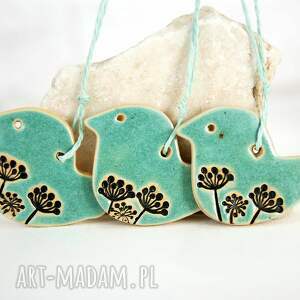 turkusowe ozdoby choinkowe - ptaszki leśne bombki ceramiczne