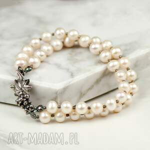 handmade srebrna bransoletka z perłami a628