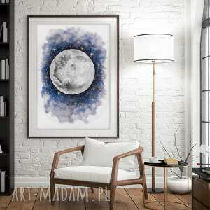 księżyc A3 akwarela kwiaty, moon, akwarele, ilustracja